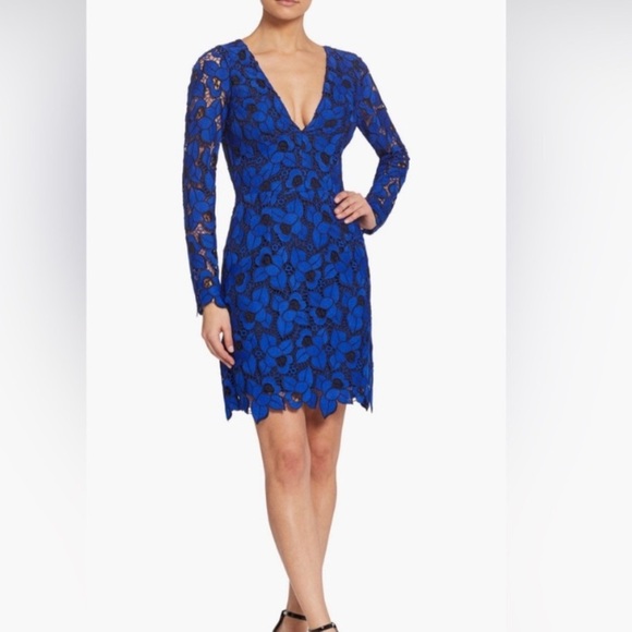 Dress the Population Blue Rose Lace Dress L - Picture 1 of 13